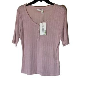 chelsea & violet women’s Large dusty rose ribbed short sleeve blouse top shirt